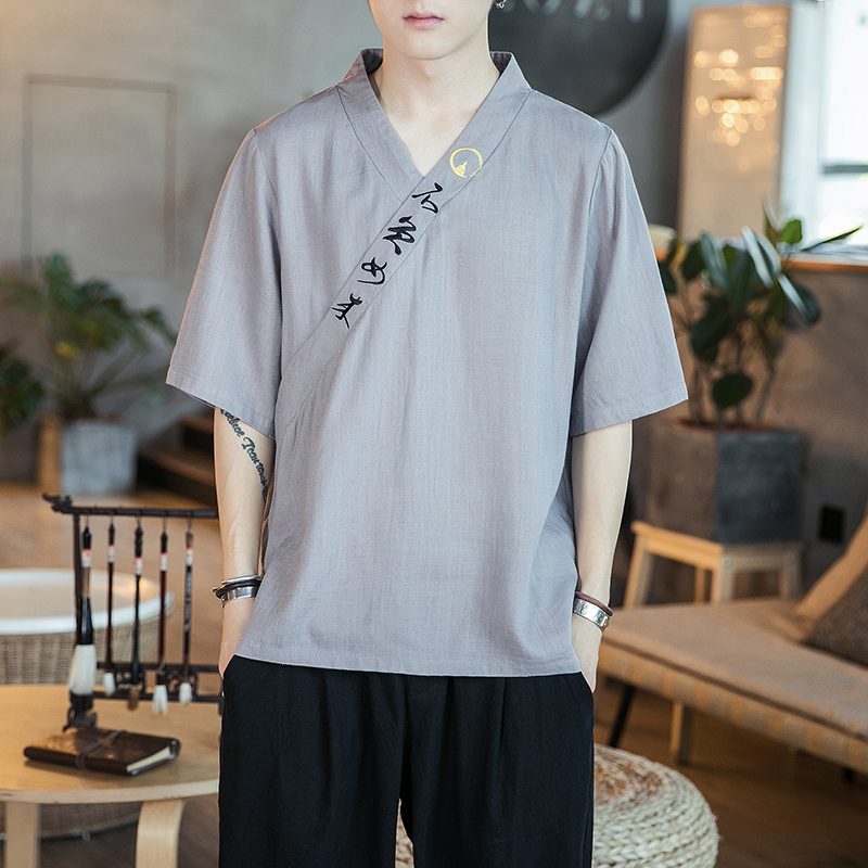 Mens Chinese Style Summer Fashion Thin Cotton Linen Short Sleeve Shirt 2022 Irregular Cut Harajuku Plus Size Casual Top