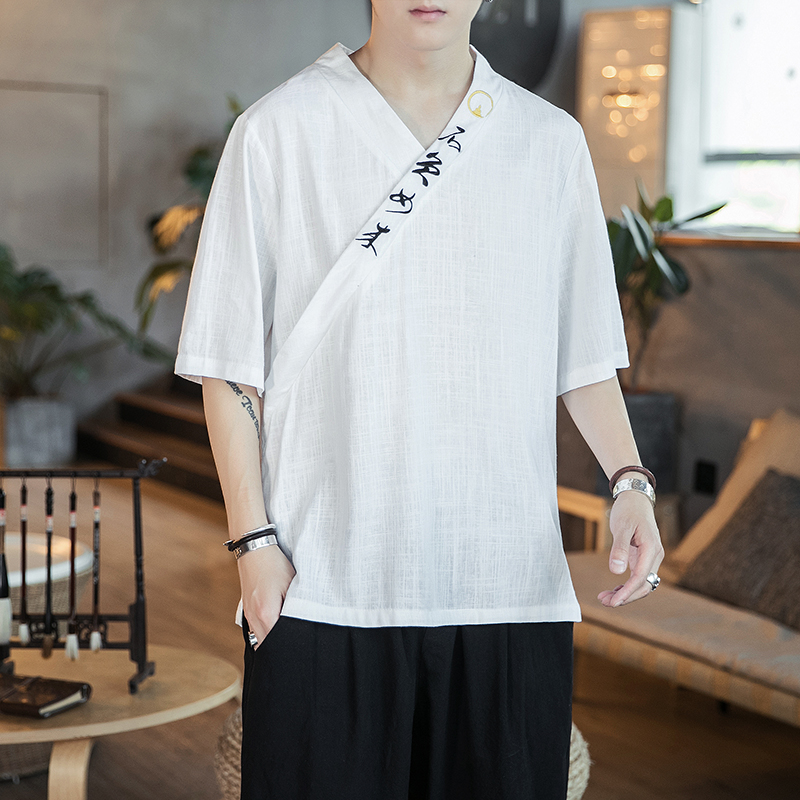 Mens Chinese Style Summer Fashion Thin Cotton Linen Short Sleeve Shirt 2022 Irregular Cut Harajuku Plus Size Casual Top